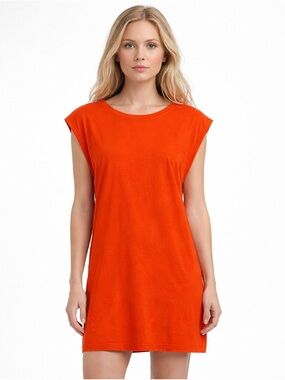 Free People Dress Britt Orange Sleeveless Raw Edge Fleece Knit Stretch Size L